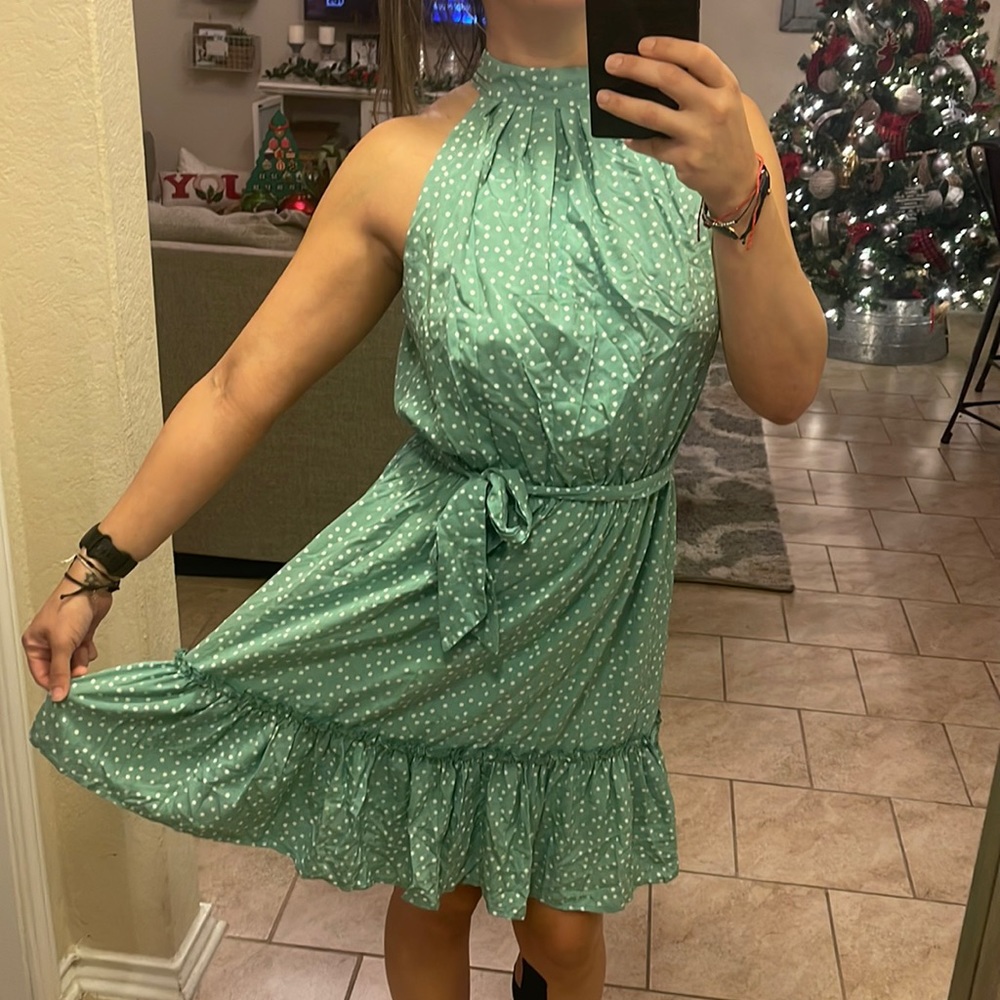 Green polka dot dress